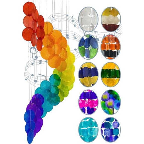 Wind Chimes for Outside Sea Glass Capiz Shells Beach Home Decor 27 inch Gifts - Picture 1 of 6